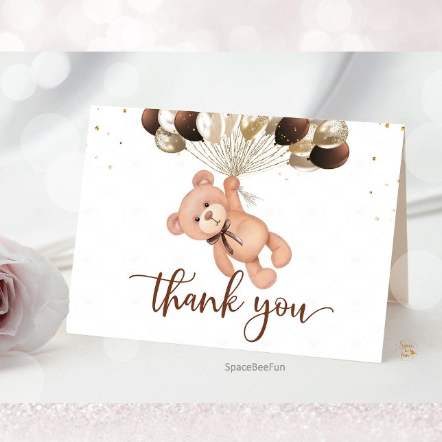 Cartão De Agradecimento Teddy Bear Chá de fraldas mal podemos esperar (Teddy Bear Baby Shower Thank You Card, We Can Barely Wait Thank You, Baby Shower Thank You Card, Bea)