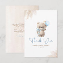 Teddy Bear Cute Boy Chá de fraldas Obrigado