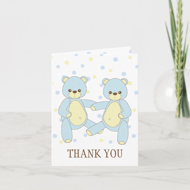 Cartão De Agradecimento Teddy Bear Gêmeos Obrigado Notecard (Frente)