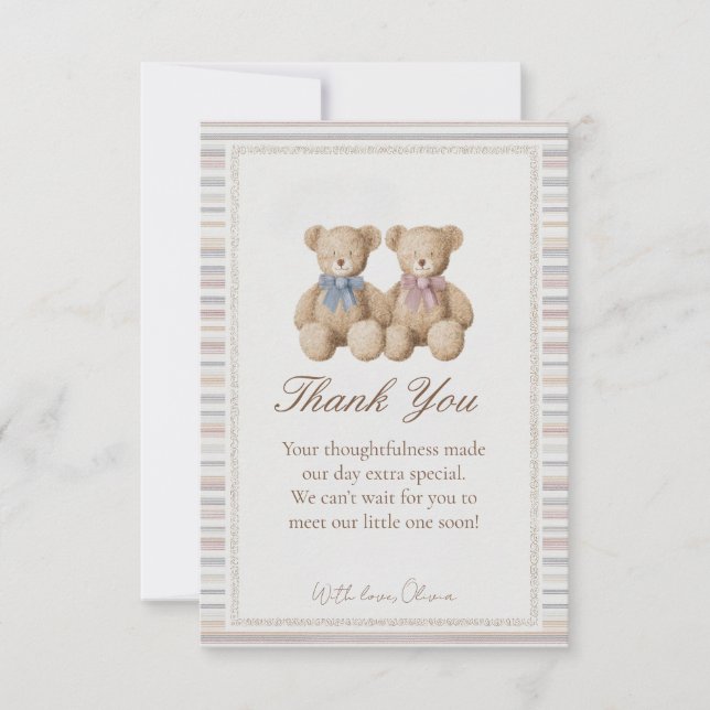 Cartão De Agradecimento Teddy Bear Gender Reveal Thank You Card (Frente)