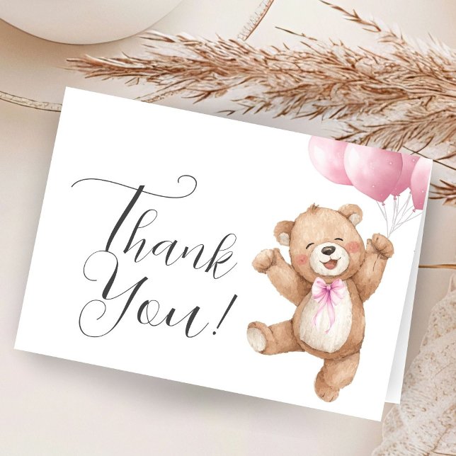 Cartão De Agradecimento Teddy Bear Girl Baby Shower Pink Folded Thank You (Criador carregado)