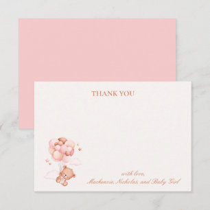 Cartão De Agradecimento Teddy Bear Girl Pink Barly Wait Chá de fraldas