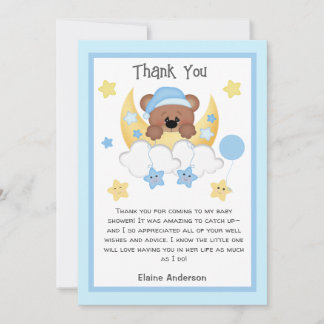 Cartão De Agradecimento Teddy Bear Moon Stars Nuvens Chá