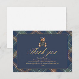 Cartão De Agradecimento Teddy Bear Plaid Girl Baby Shower Thank You Card