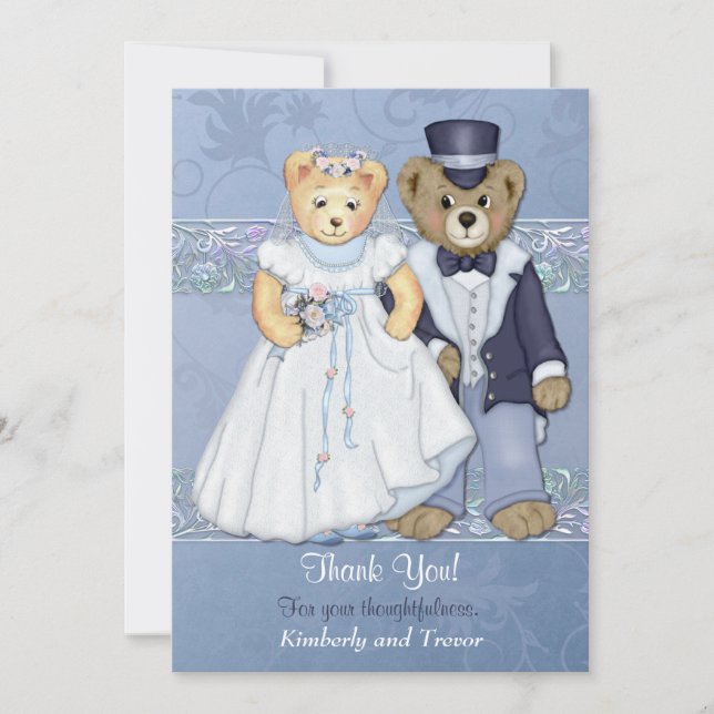 Cartão De Agradecimento Teddy Bear Wedding Obrigado - Personalizar (Frente)