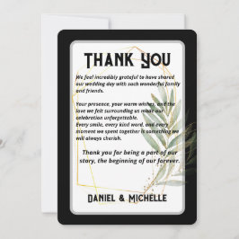 Cartão De Agradecimento Tema Botânico do Casamento Dourado Preto Arrancado