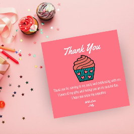 Cartão De Agradecimento Tema de 2º Aniversário Duas Doçuras Cupcake Rosa M