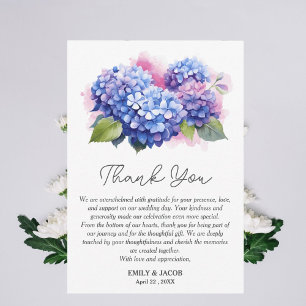 Cartão De Agradecimento Tema de Casamento Floral de Hydrangea Azul