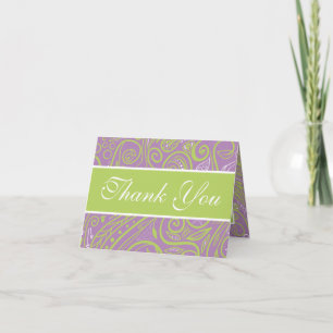 Cartão De Agradecimento tema de casamento paisley roxo e limão