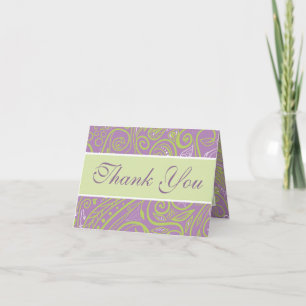 Cartão De Agradecimento tema de casamento paisley roxo e verde lima