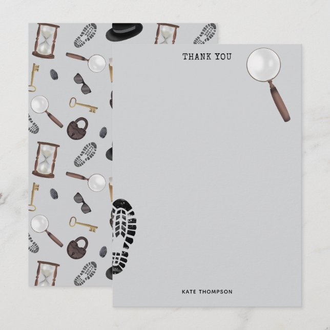 Cartão De Agradecimento Tema de Detetive Espião Agente Secreto Kids Mistér (Frente/Verso)