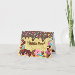 Cartão De Agradecimento Tema de doces, chocolate, confeitos rosa e azul