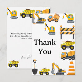 Cartão De Agradecimento Tema de Festa de Aniversário de Construção para Me