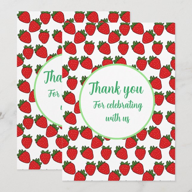 Cartão De Agradecimento Tema de Festa de aniversário de Morango (Frente/Verso)