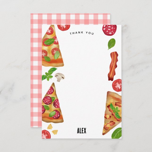 Cartão De Agradecimento Tema de Festa de Pizza Aquarela Aniversário Crianç (Frente/Verso)