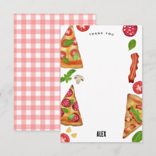 Cartão De Agradecimento Tema de Festa de Pizza Aquarela Aniversário Crianç