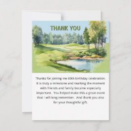 Cartão De Agradecimento Tema de Golfe Cênico Aquarela para 80º Aniversário