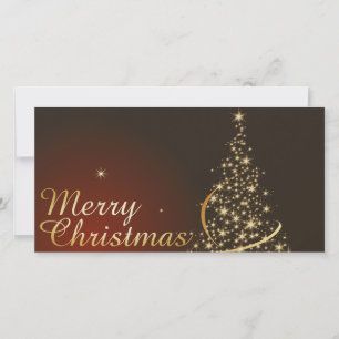 Cartão De Agradecimento Tema de Natal Vermelho com árvore de Natal dourada