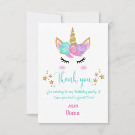 Cartão De Agradecimento Tema de Unicórnio para Aniversário de Menina