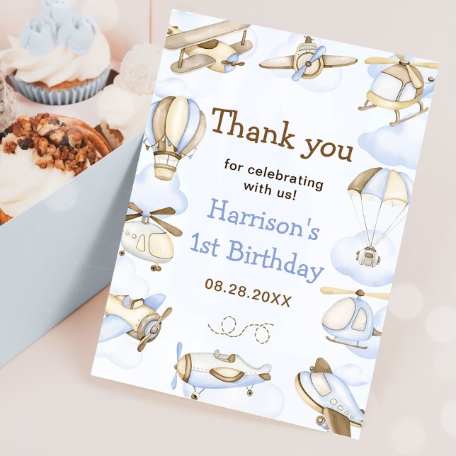 Cartão De Agradecimento Tema do avião de Menino Bonito (Criador carregado)