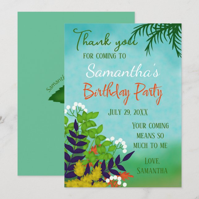 Cartão De Agradecimento Tema do Jardim de Aniversário (Frente/Verso)