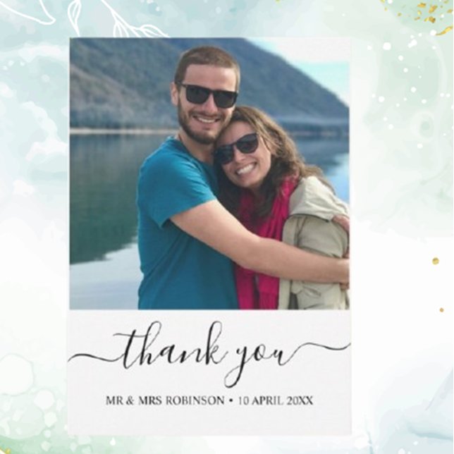 Cartão De Agradecimento Tema do obrigado de casamento relaxado personaliza (Create heartfelt wedding thank you cards with a custom photo and relaxed theme. )