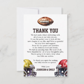 Cartão De Agradecimento Tema Gridiron do Chá de fraldas de futebol