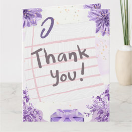 Cartão De Agradecimento Tema Roxo de Aniversário
