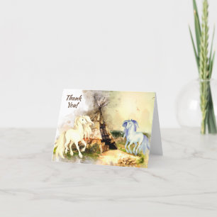 Cartão De Agradecimento Tenda Tribal e Cavalos em Amor Boho Teepee