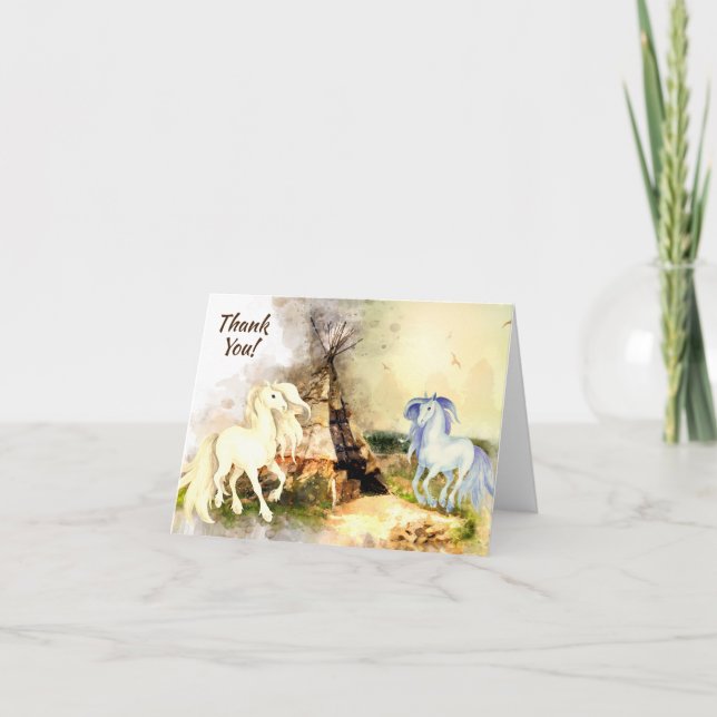 Cartão De Agradecimento Tenda Tribal e Cavalos em Amor Boho Teepee (Frente)