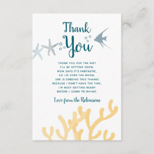 Cartão De Agradecimento Tendência de cor Sob o Mar Baby Shower Obrigado