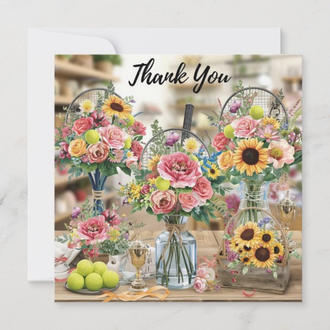 Cartão De Agradecimento Tênis com flores do tênis player (Frente)