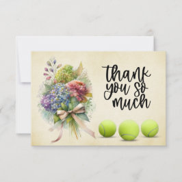 Cartão De Agradecimento Tênis com um monte de flores do jogador