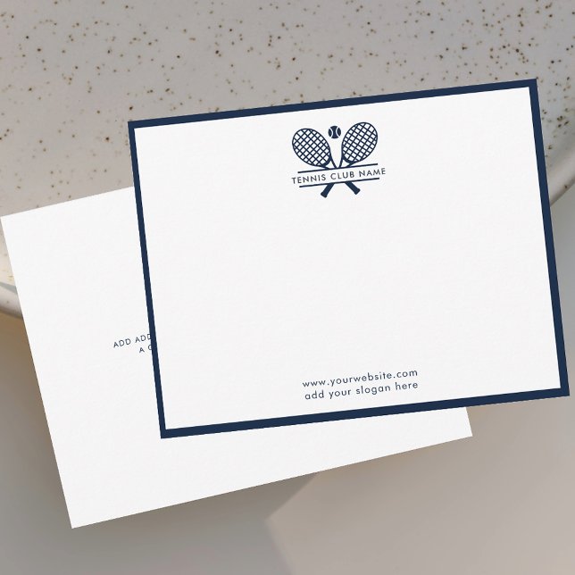 Cartão De Agradecimento Tênis Rackets Icon Club Nome Marinho Bordas Azuis (Lawn Tennis Club Custom Navy Blue Rackets Motif Note Cards)