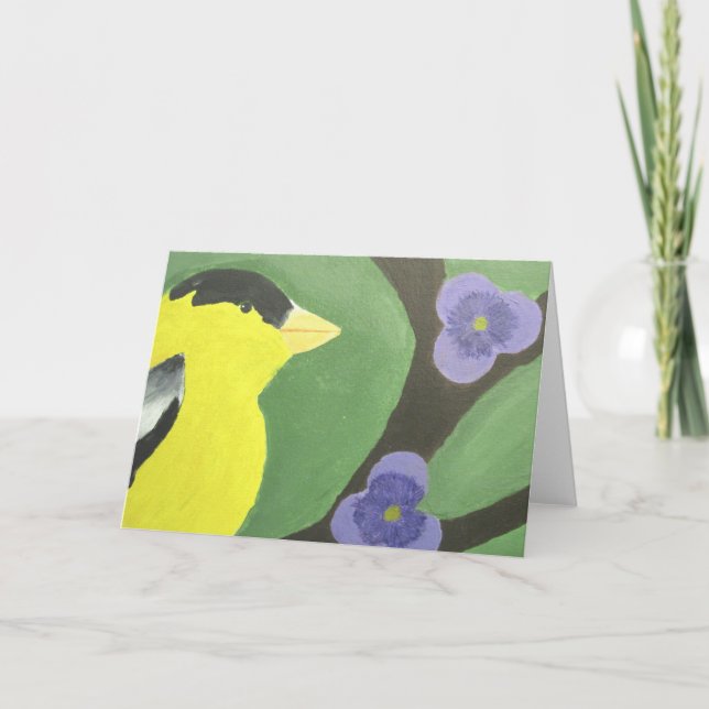 Cartão De Agradecimento Tentilhão com Violetas (Frente)