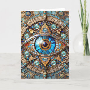 Cartão De Agradecimento Terceiro Olho - Mandala Dourada Turquesa Azul