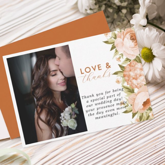 Cartão De Agradecimento Terracotta Blooming Rosa Hydrangea Casamento Flora (Criador carregado)