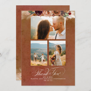 Cartão De Agradecimento Terracotta Boho Casamento Dois Lados Obrigado Foto