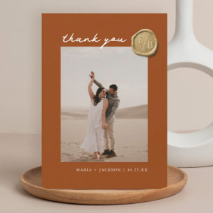 Cartão De Agradecimento Terracotta Boho Wax Seal Foto De Casamento Obrigad