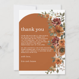 Cartão De Agradecimento Terracotta Burnt Orange Rust Casamento outono Flor