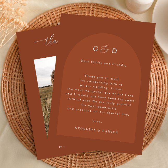 Cartão De Agradecimento Terracotta Coriander Boho Foto Monograma Casamento (Criador carregado)