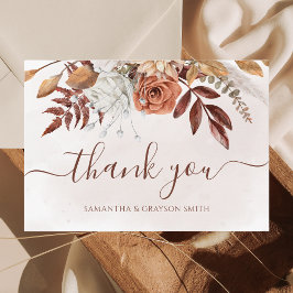 Cartão De Agradecimento Terracotta Ferrugem Floral Boho Casamento de Outon