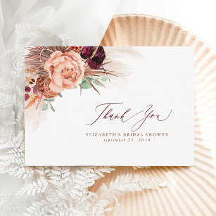 Cartão De Agradecimento Terracotta Floral Chá de panela Pequeno Obrigado