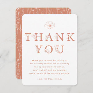 Cartão De Agradecimento Terracotta Floral Thank You Card | Baby Shower