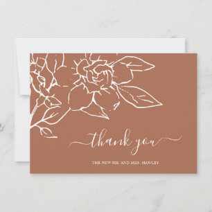 Cartão De Agradecimento Terracotta Line Art Floral Elegante Casamento