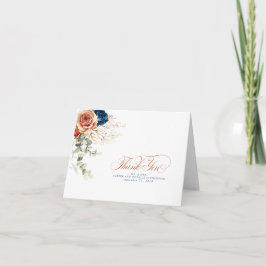 Cartão De Agradecimento Terracotta Marinho Blue Flowers Boho Obrigado