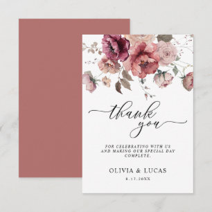 Cartão De Agradecimento Terracotta Marsala Burgundy Casamento outono Flora
