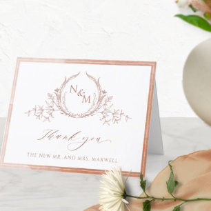 Cartão De Agradecimento Terracotta Monograma Elegante, Casamento por Aquar