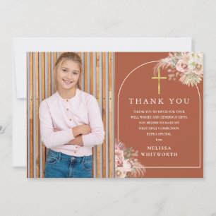 Cartão De Agradecimento Terracotta Pampas Foto Grass Primeira Comunhão Sag