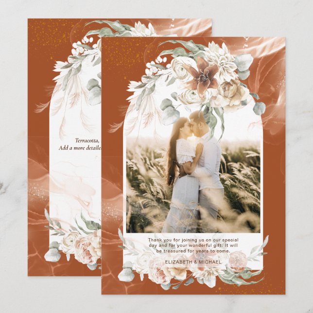 Cartão De Agradecimento Terracotta Pampas Grass FOTO Floral OBRIGADA (Frente/Verso)
